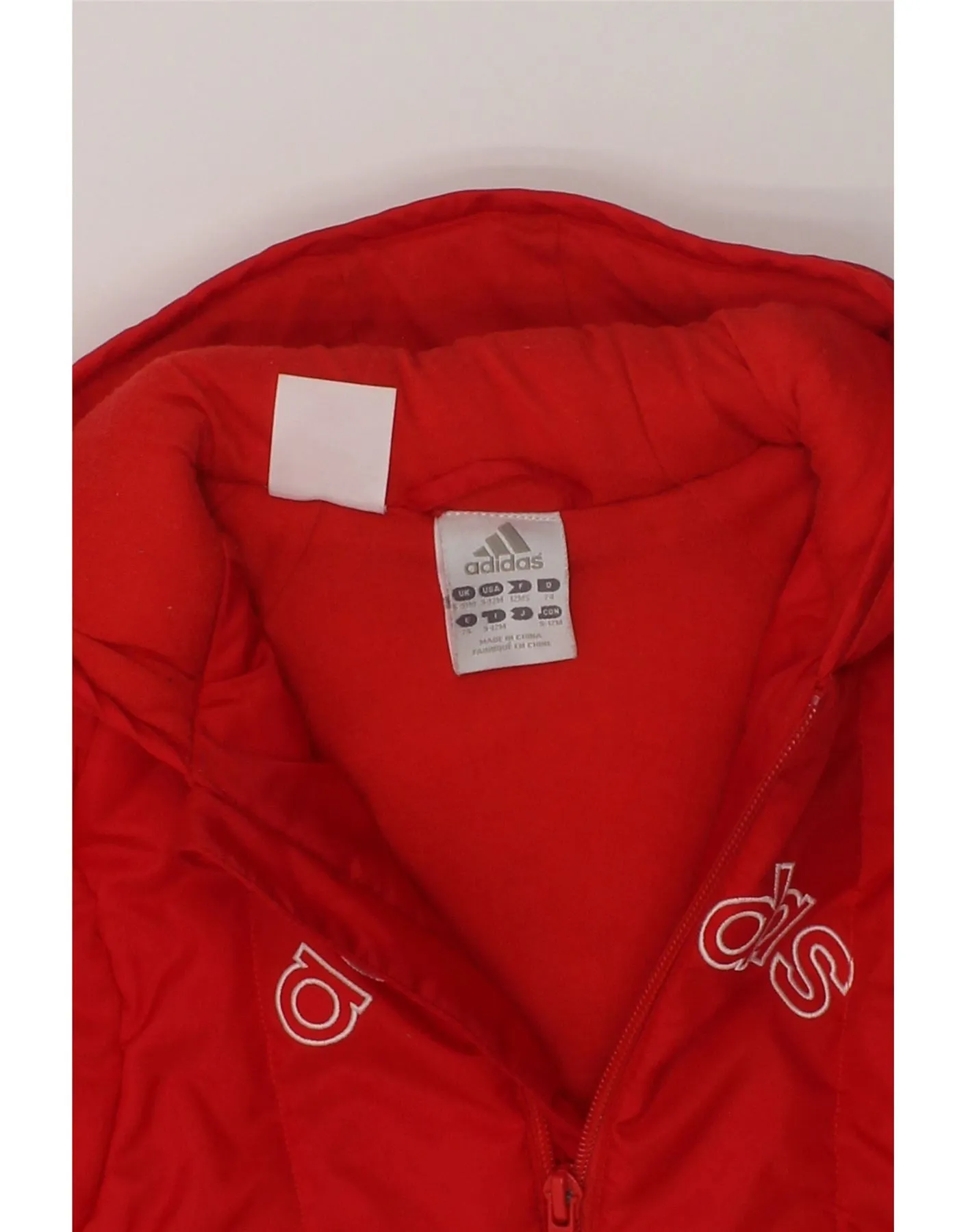 ADIDAS Baby Boys Graphic Hooded Padded Jacket 9-12 Months Red Nylon