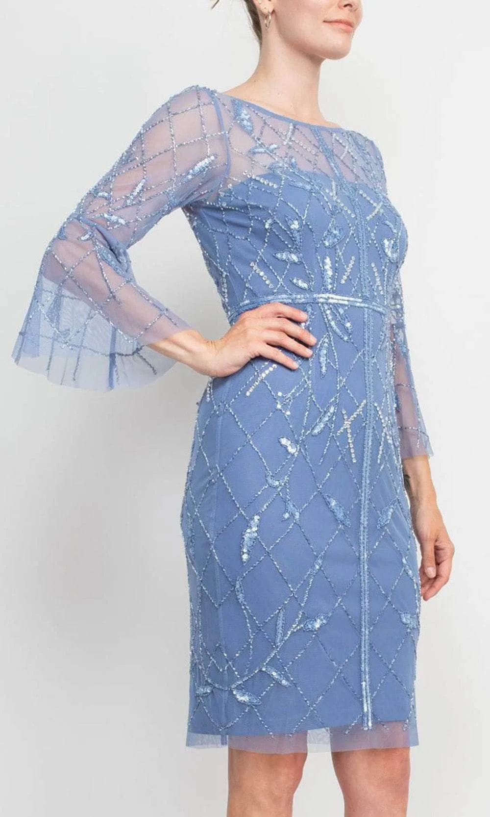 Adrianna Papell AP1E210499 - Flutter Sleeves Beaded Mesh Dress
