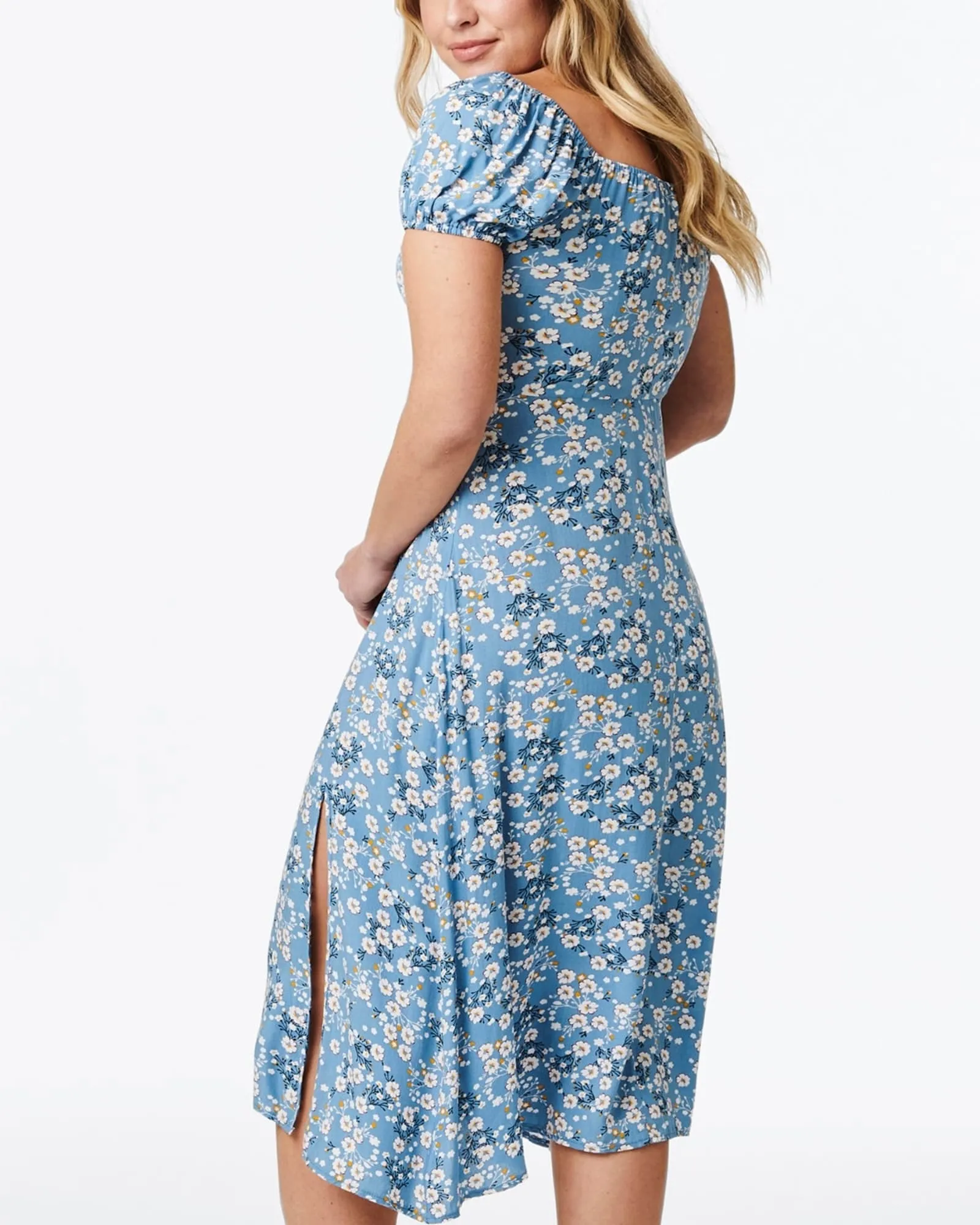 Alba Dress Peasant Style Ditsy Floral Print Blue | Blue