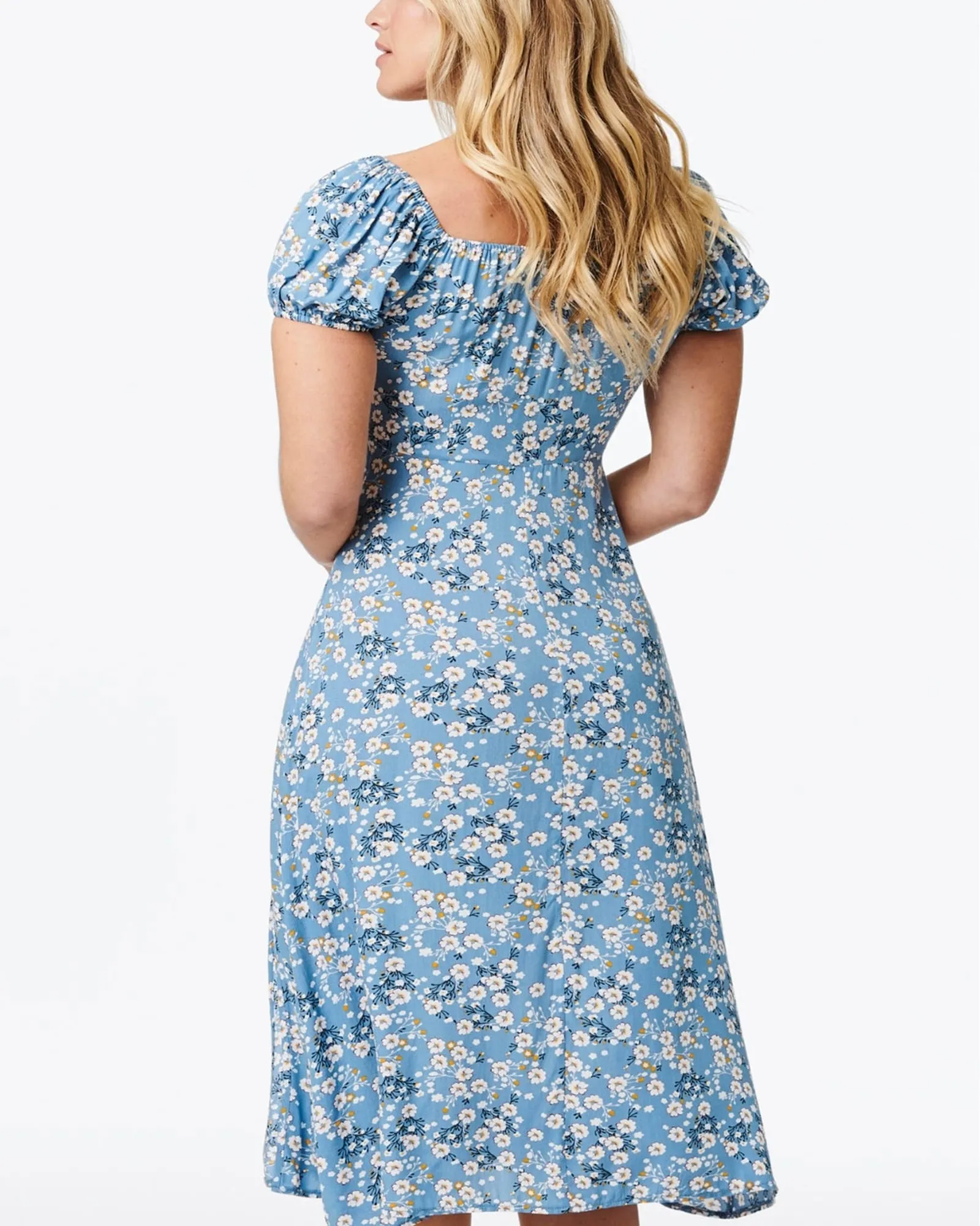 Alba Dress Peasant Style Ditsy Floral Print Blue | Blue
