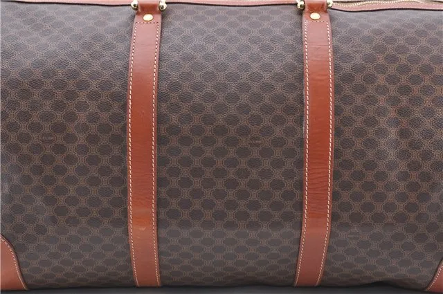 Auth CELINE Macadam Blason Pattern Travel Boston Bag PVC Leather Brown 7740C