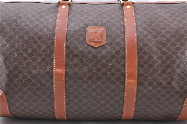 Auth CELINE Macadam Blason Pattern Travel Boston Bag PVC Leather Brown 7740C