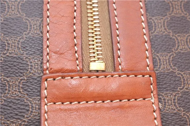 Auth CELINE Macadam Blason Pattern Travel Boston Bag PVC Leather Brown 7740C