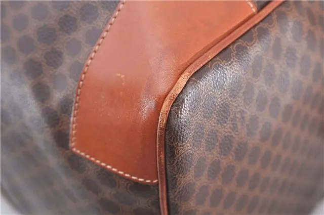 Auth CELINE Macadam Blason Pattern Travel Boston Bag PVC Leather Brown 7740C