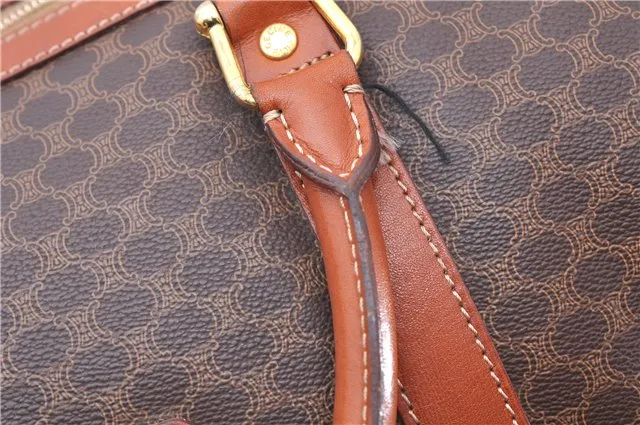 Auth CELINE Macadam Blason Pattern Travel Boston Bag PVC Leather Brown 7740C