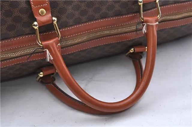 Auth CELINE Macadam Blason Pattern Travel Boston Bag PVC Leather Brown 7740C