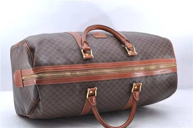 Auth CELINE Macadam Blason Pattern Travel Boston Bag PVC Leather Brown 7740C