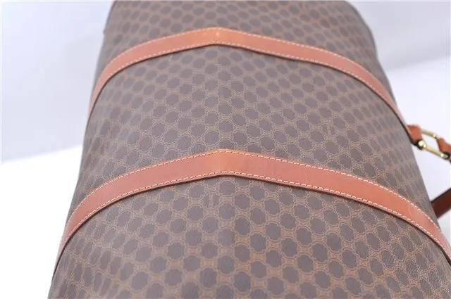 Auth CELINE Macadam Blason Pattern Travel Boston Bag PVC Leather Brown 7740C