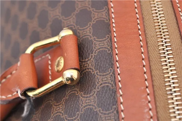 Auth CELINE Macadam Blason Pattern Travel Boston Bag PVC Leather Brown 7740C