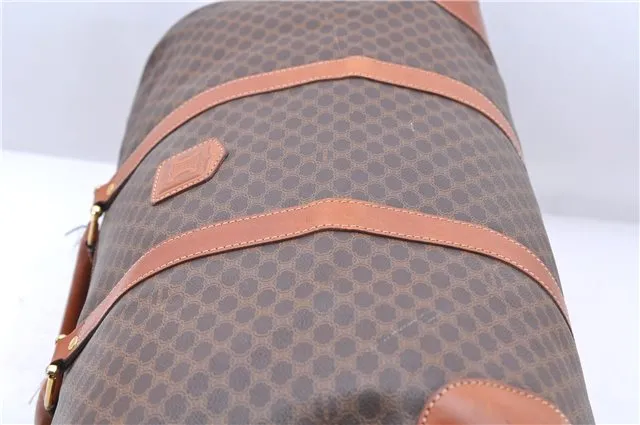 Auth CELINE Macadam Blason Pattern Travel Boston Bag PVC Leather Brown 7740C