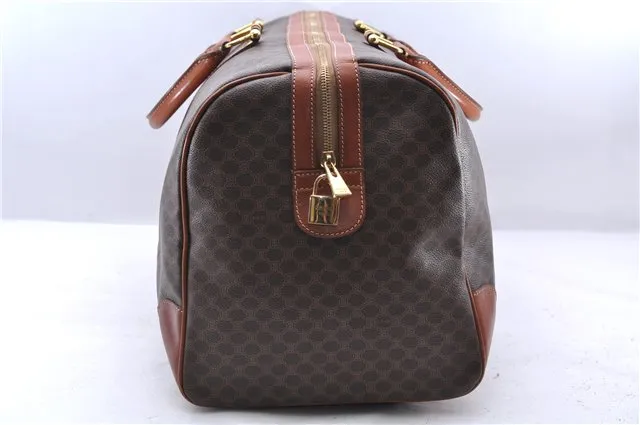 Auth CELINE Macadam Blason Pattern Travel Boston Bag PVC Leather Brown 7740C