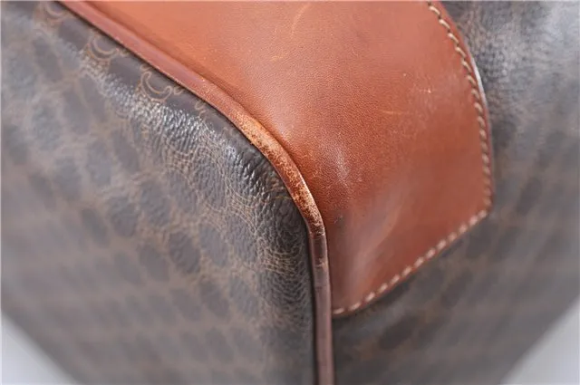 Auth CELINE Macadam Blason Pattern Travel Boston Bag PVC Leather Brown 7740C