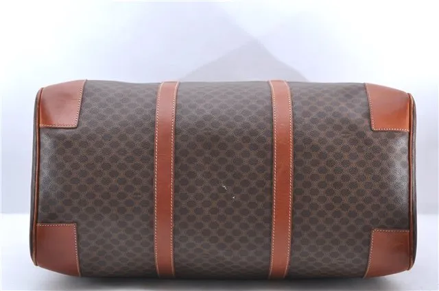 Auth CELINE Macadam Blason Pattern Travel Boston Bag PVC Leather Brown 7740C