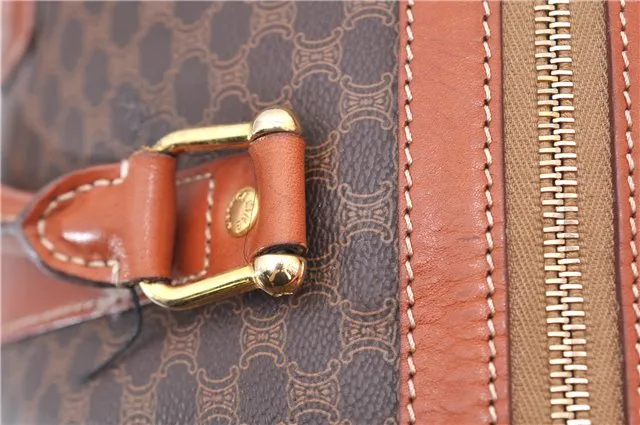 Auth CELINE Macadam Blason Pattern Travel Boston Bag PVC Leather Brown 7740C