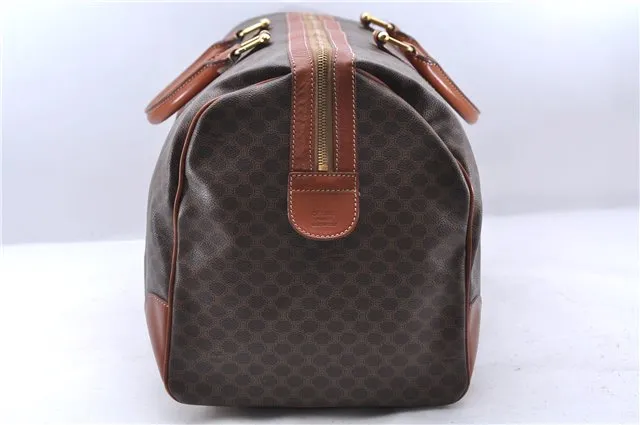 Auth CELINE Macadam Blason Pattern Travel Boston Bag PVC Leather Brown 7740C
