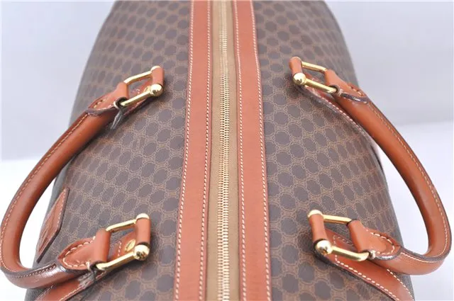 Auth CELINE Macadam Blason Pattern Travel Boston Bag PVC Leather Brown 7740C