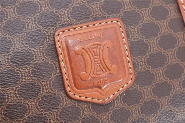 Auth CELINE Macadam Blason Pattern Travel Boston Bag PVC Leather Brown 7740C