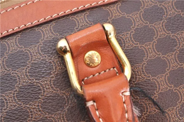 Auth CELINE Macadam Blason Pattern Travel Boston Bag PVC Leather Brown 7740C