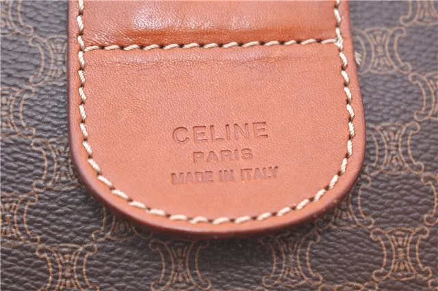 Auth CELINE Macadam Blason Pattern Travel Boston Bag PVC Leather Brown 7740C