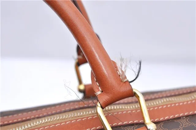 Auth CELINE Macadam Blason Pattern Travel Boston Bag PVC Leather Brown 7740C
