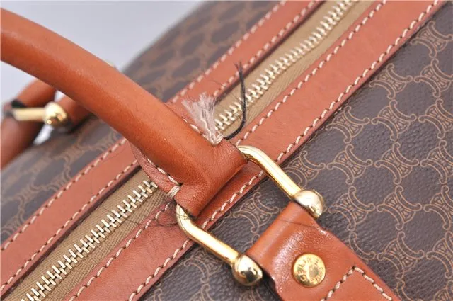 Auth CELINE Macadam Blason Pattern Travel Boston Bag PVC Leather Brown 7740C