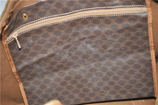 Auth CELINE Macadam Blason Pattern Travel Boston Bag PVC Leather Brown 7740C