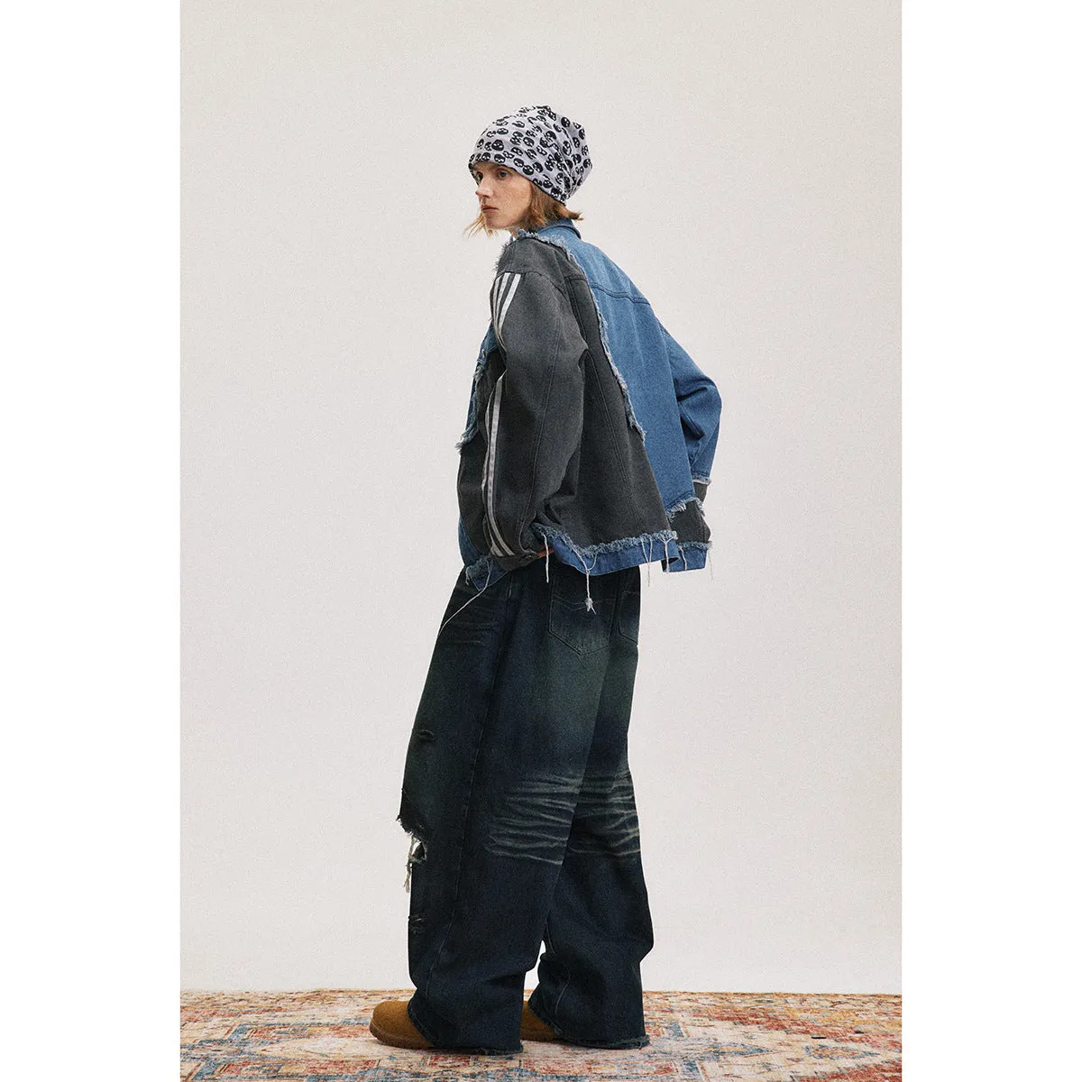 Bonsir 90s fashion men Fashionable Irregular Stitching Design Sense Workwear Denim Jacket Men's Spring and Autumn Loose Trendy Casual All-Matching Jacket