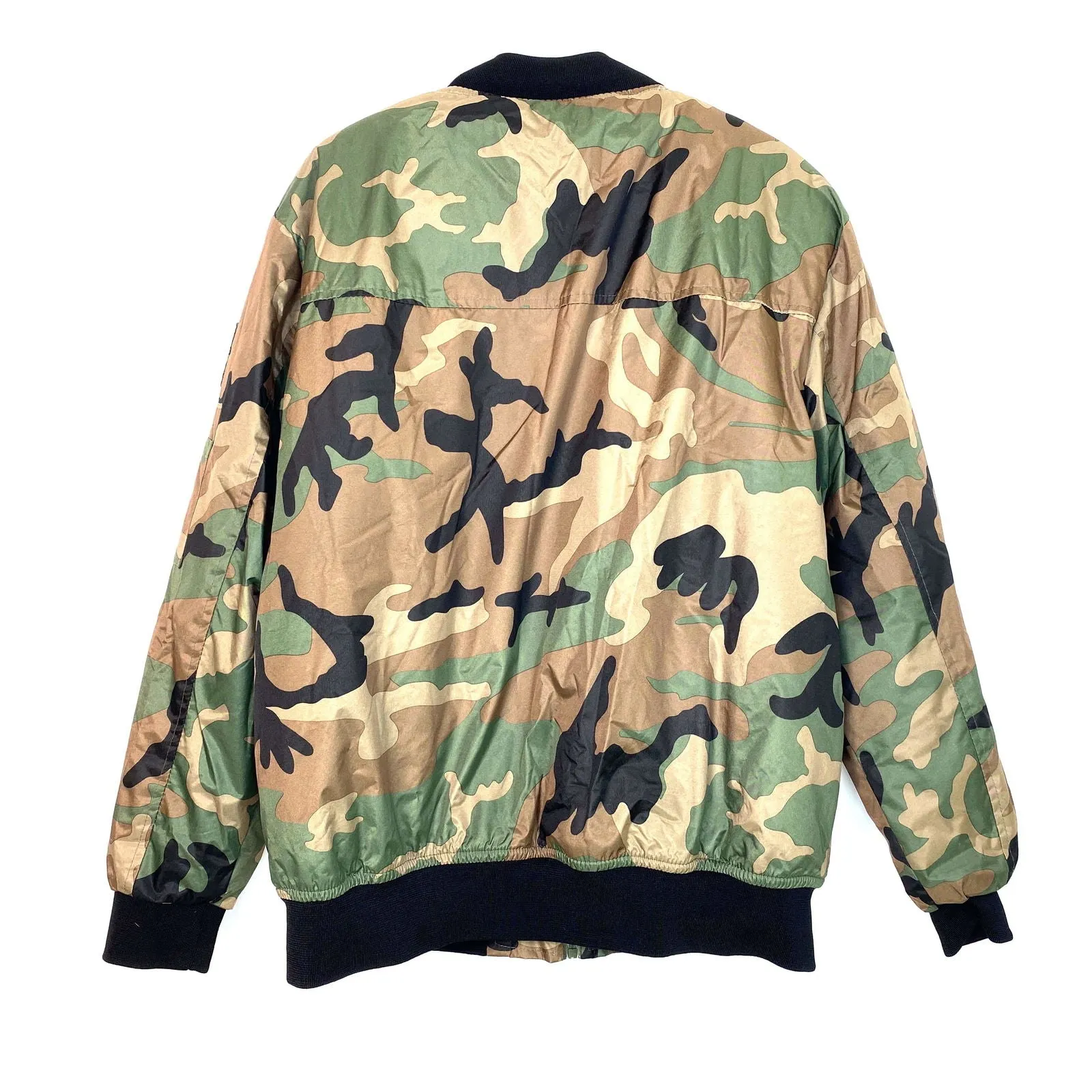 Brooklyn Laundry Mens Size XL Bomber Jacket Green Camouflage Orange Lining