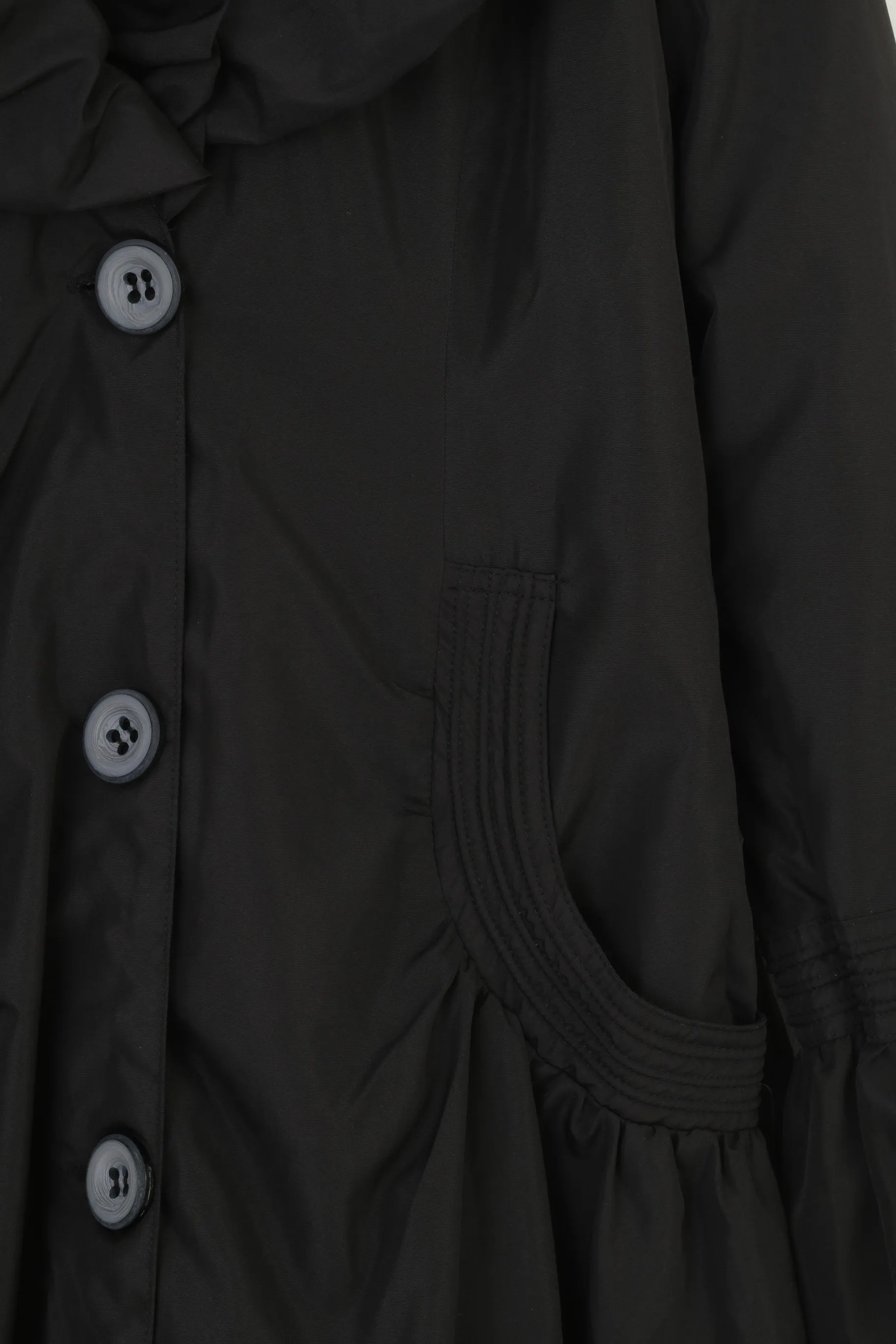 Burberry London Woman L Jacket Black Ruffles Bottoms Padded Pockets Top