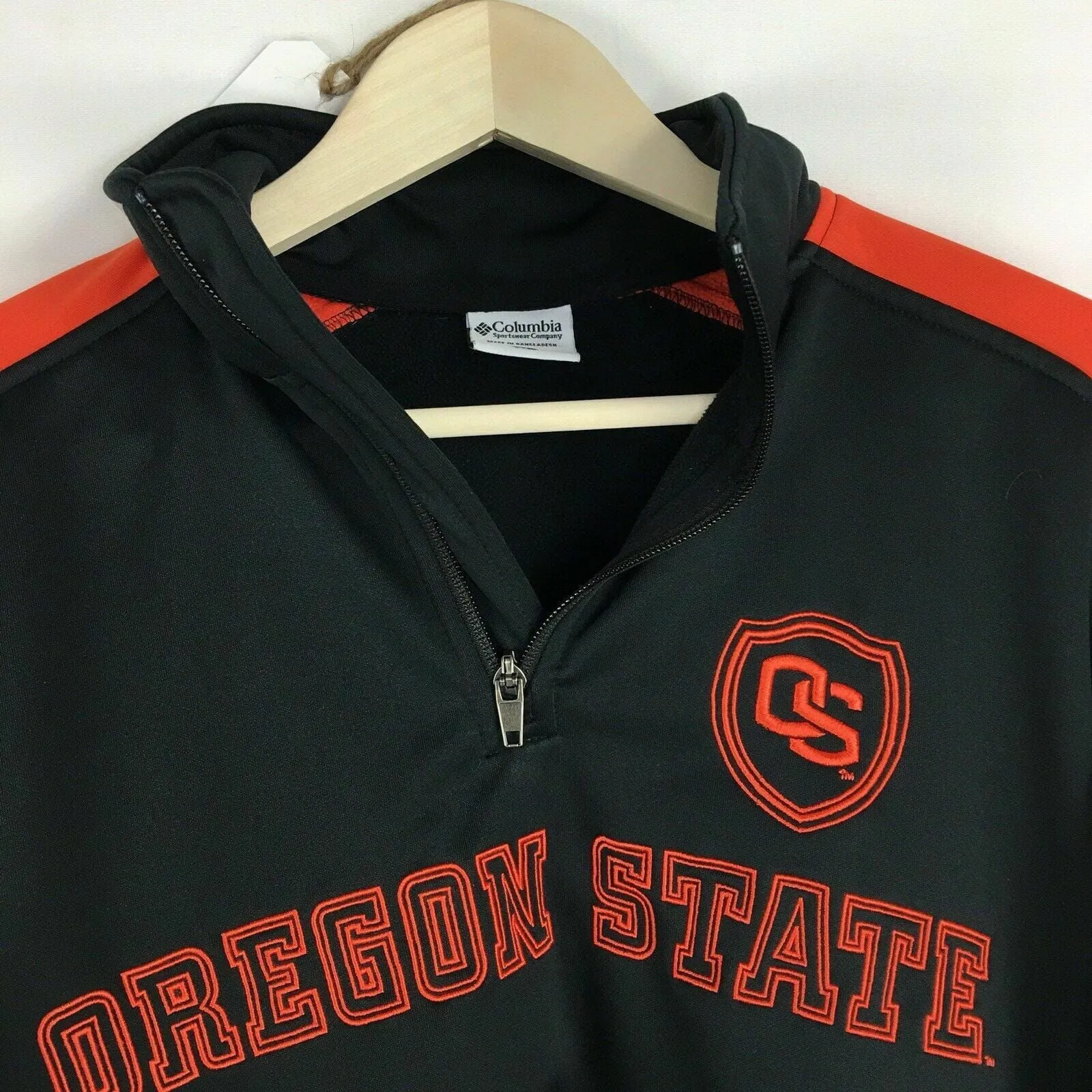 Columbia Mens Zip Up Jacket Medium Black Orange Logo Oregon State Beavers Mock Neck