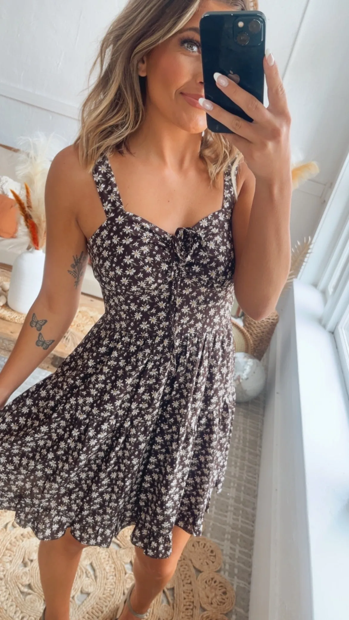 Dancing In Daisies Mini Dress, Brown