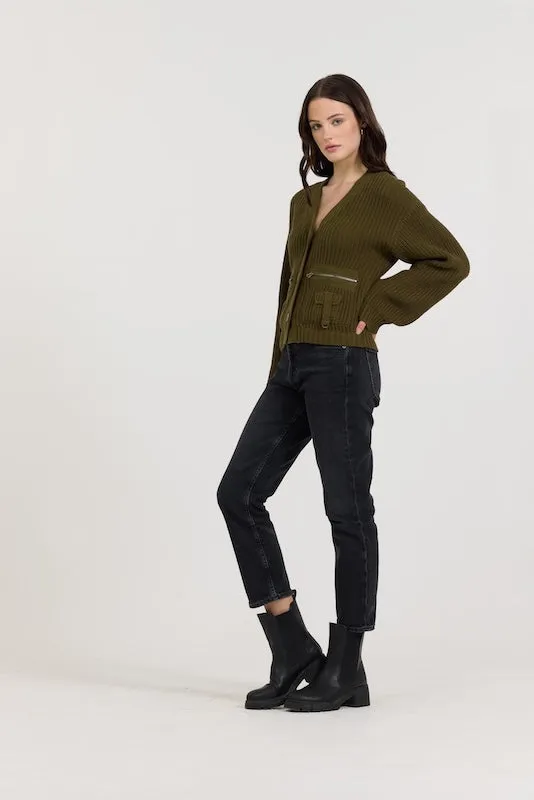 Deep Olive Fitted Utilty Cardigan