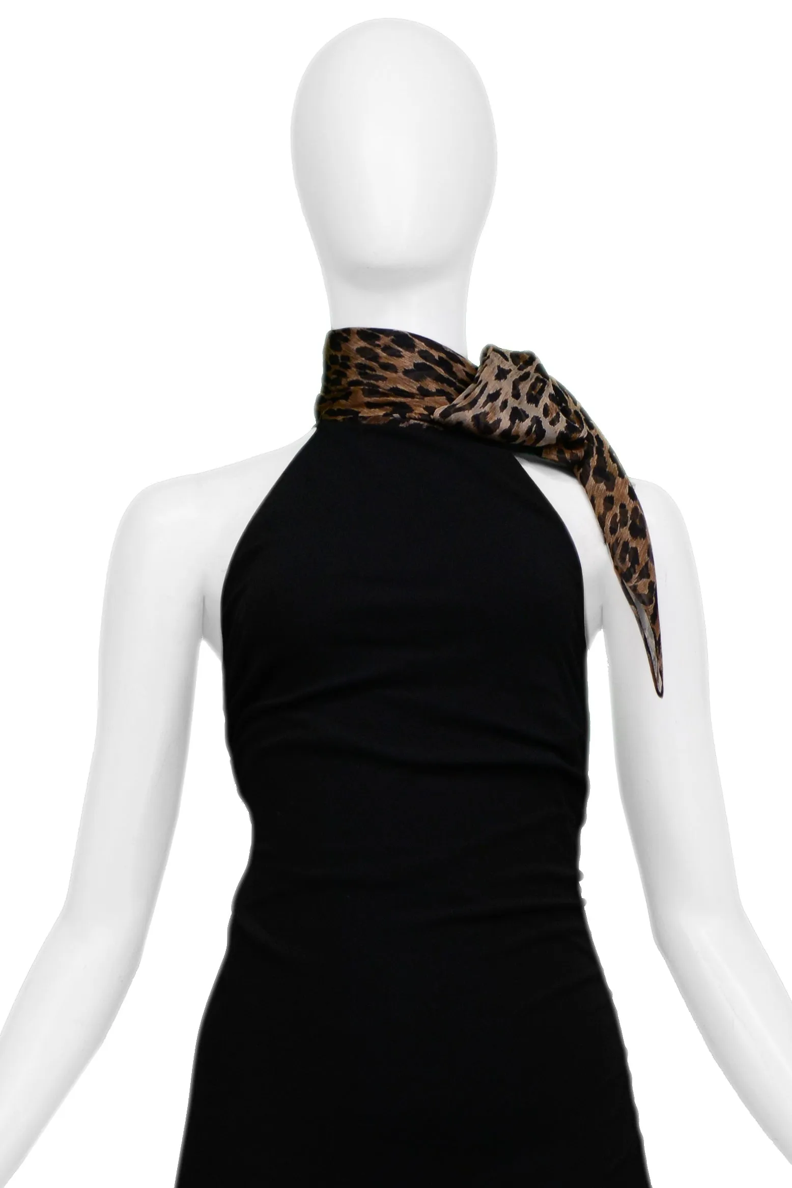 DOLCE & GABBANA BLACK DRESS WITH LEOPARD SCARF