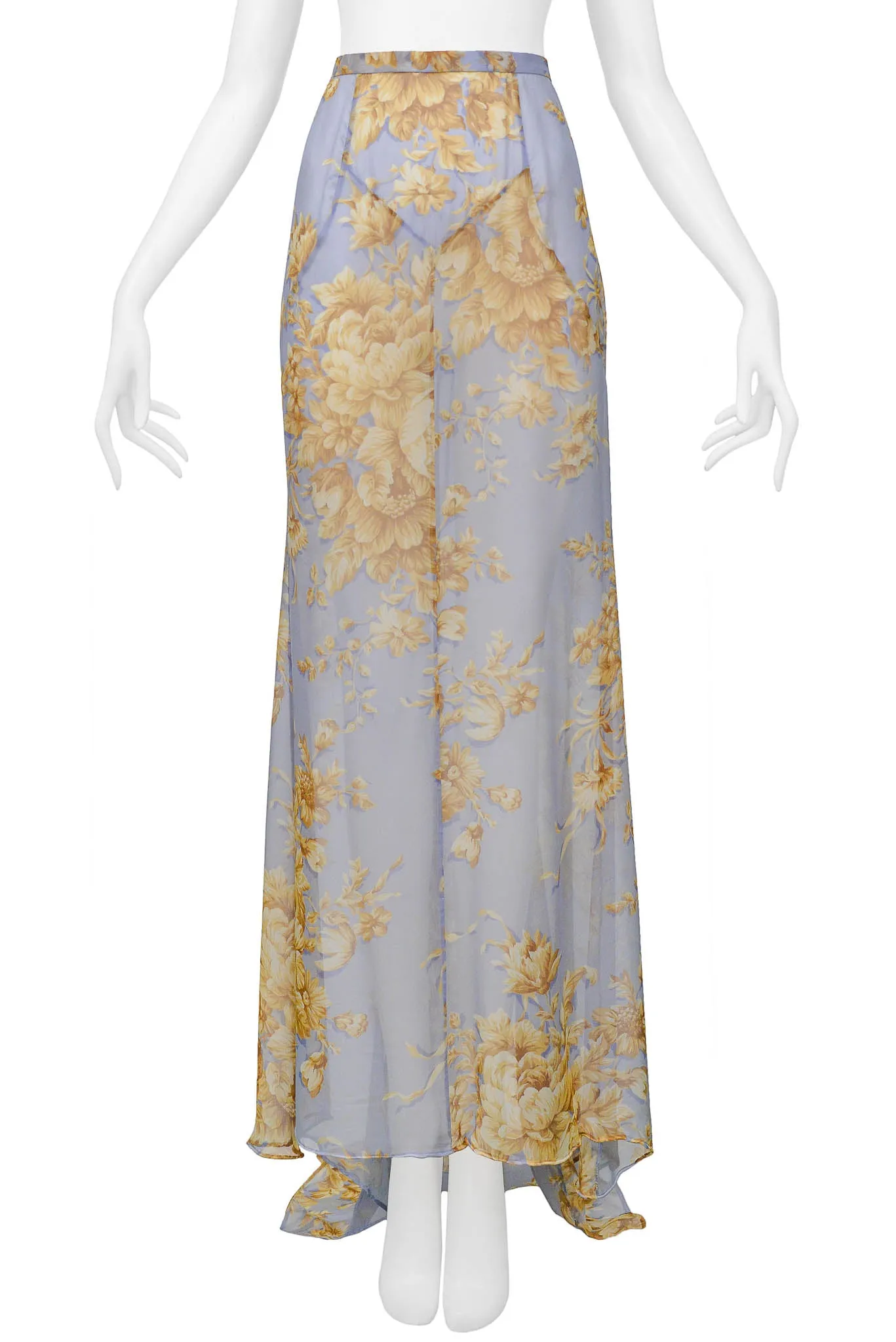 DOLCE & GABBANA BLUE MAXI SKIRT WITH TAN FLORAL PATTERN
