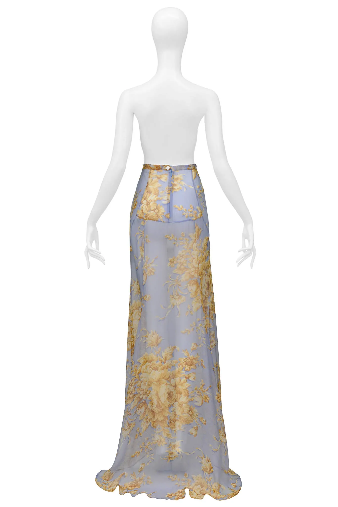 DOLCE & GABBANA BLUE MAXI SKIRT WITH TAN FLORAL PATTERN