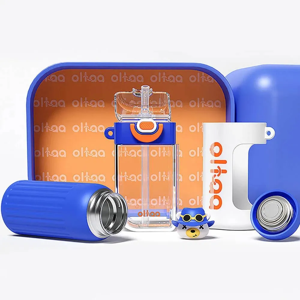 Double Tumbler Blue bear detachable set water bottle, 400 ml & 320ML for Kids and Adults