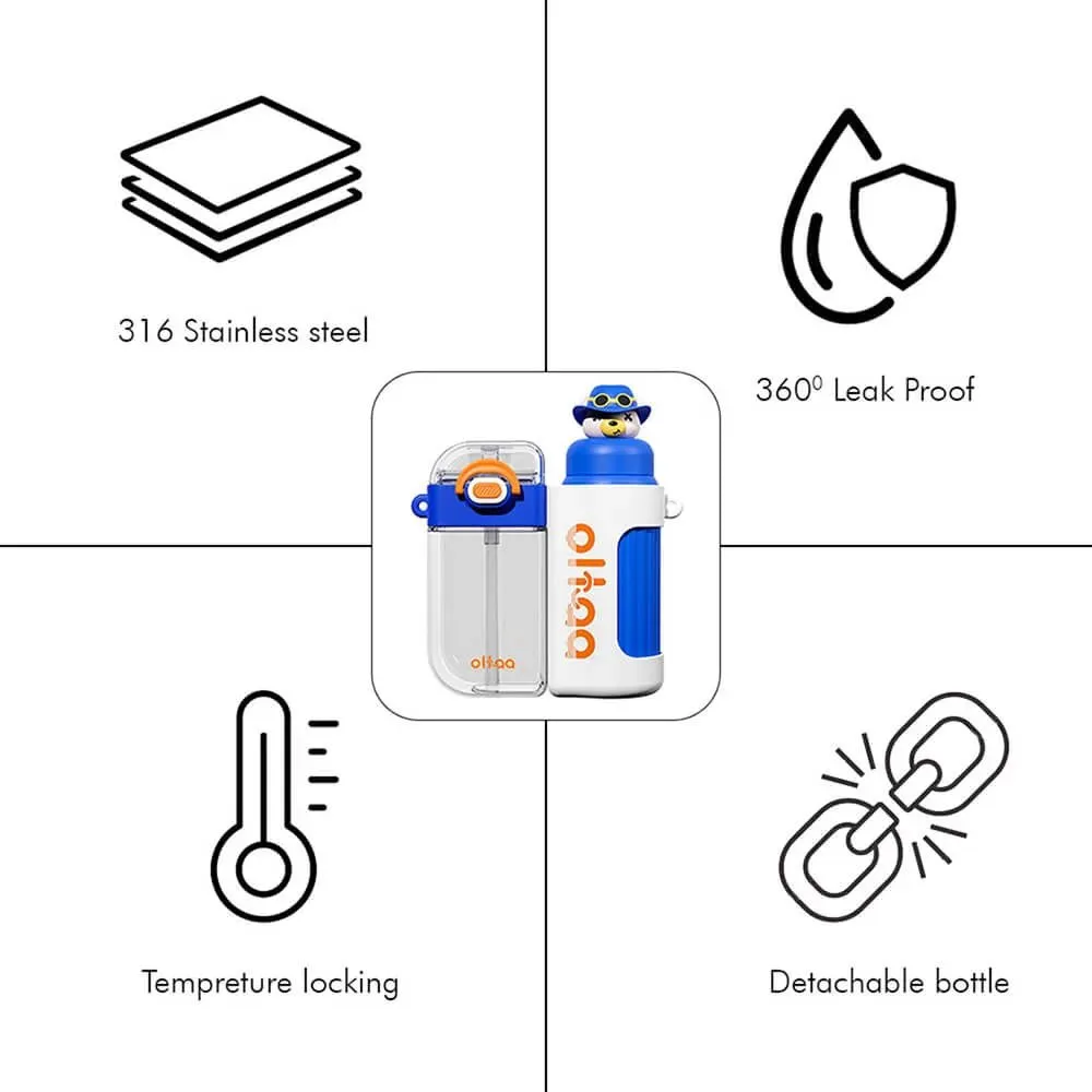 Double Tumbler Blue bear detachable set water bottle, 400 ml & 320ML for Kids and Adults