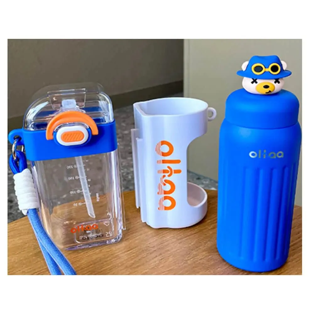 Double Tumbler Blue bear detachable set water bottle, 400 ml & 320ML for Kids and Adults