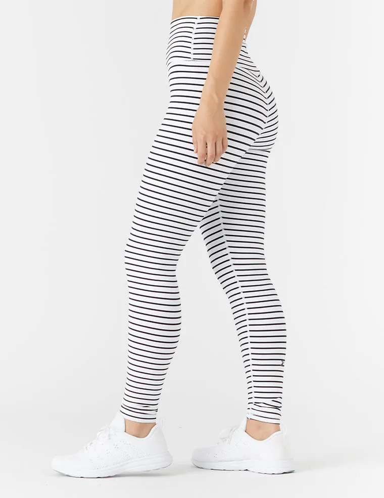High Power Legging: White / Black Stripe