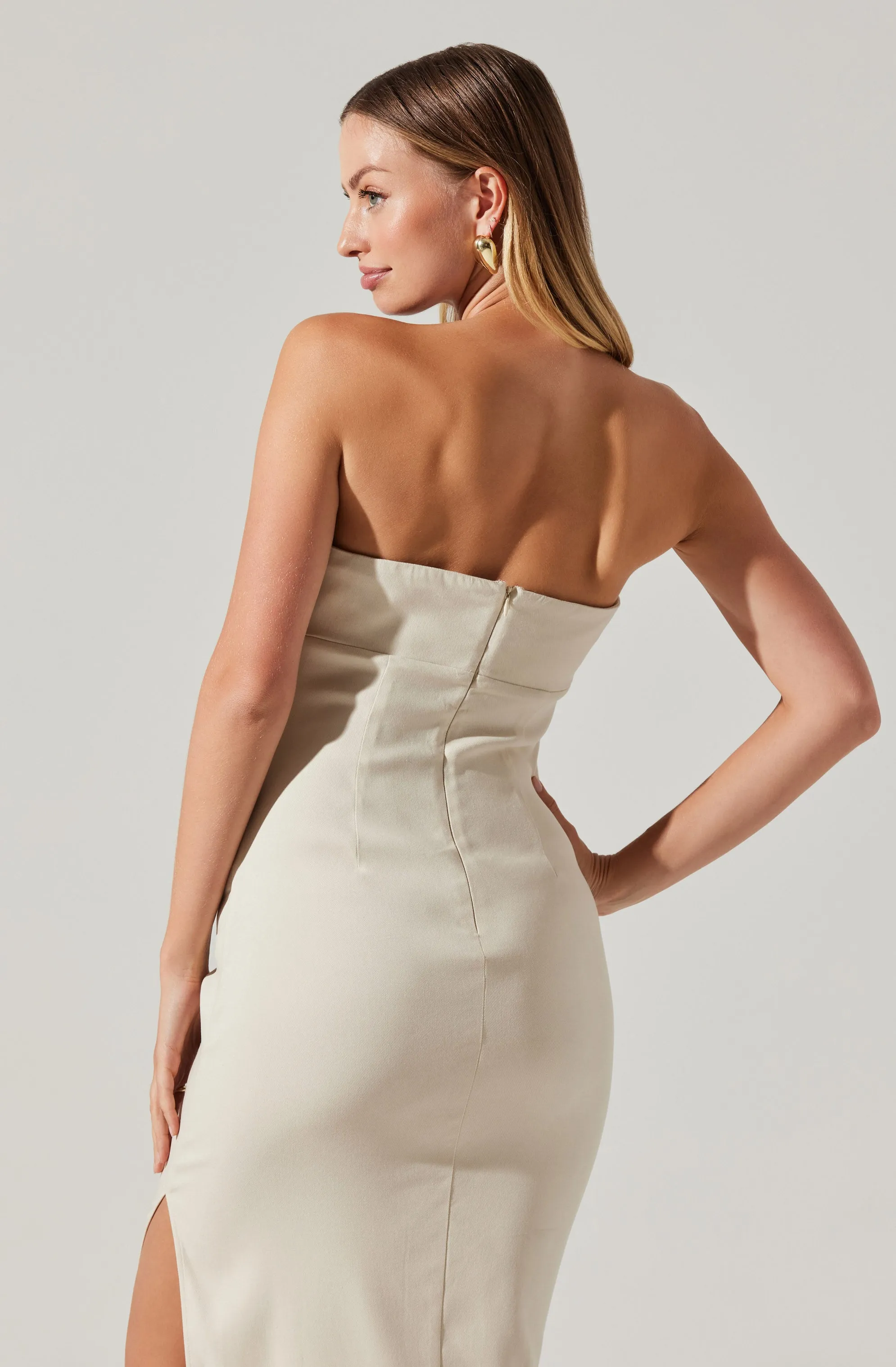 Iota Pleated Strapless Dress