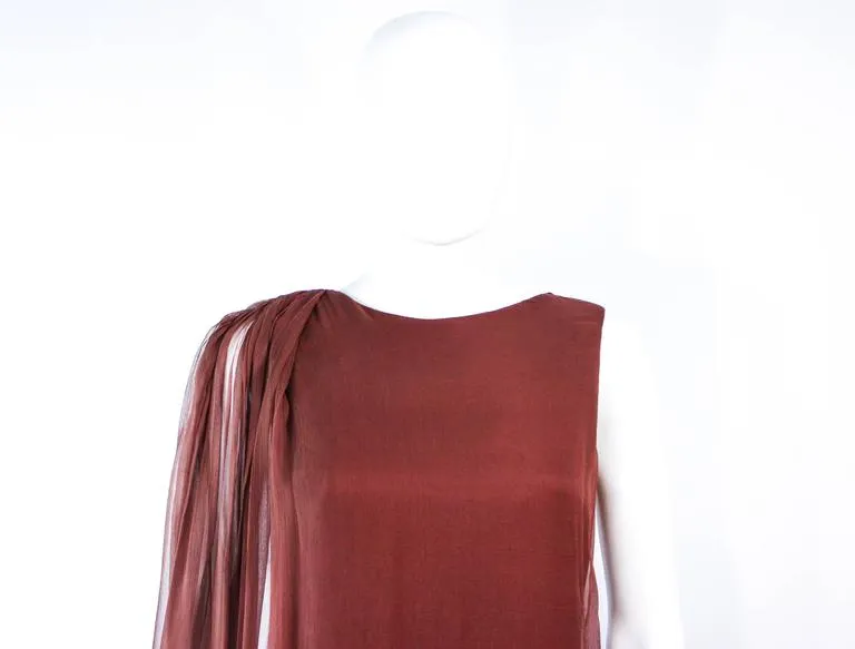 JAMES GALANOS 1970s Brown Silk Chiffon Draped Gown Size 4-6