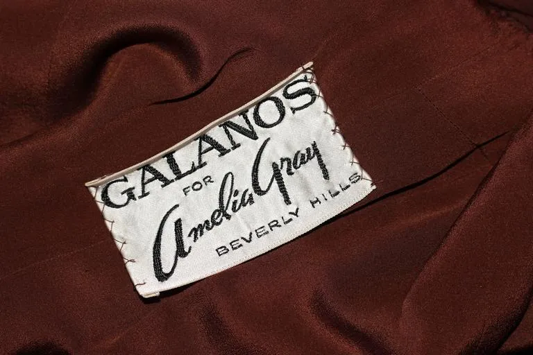 JAMES GALANOS 1970s Brown Silk Chiffon Draped Gown Size 4-6