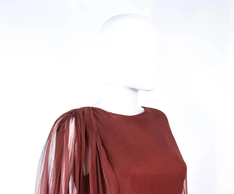 JAMES GALANOS 1970s Brown Silk Chiffon Draped Gown Size 4-6
