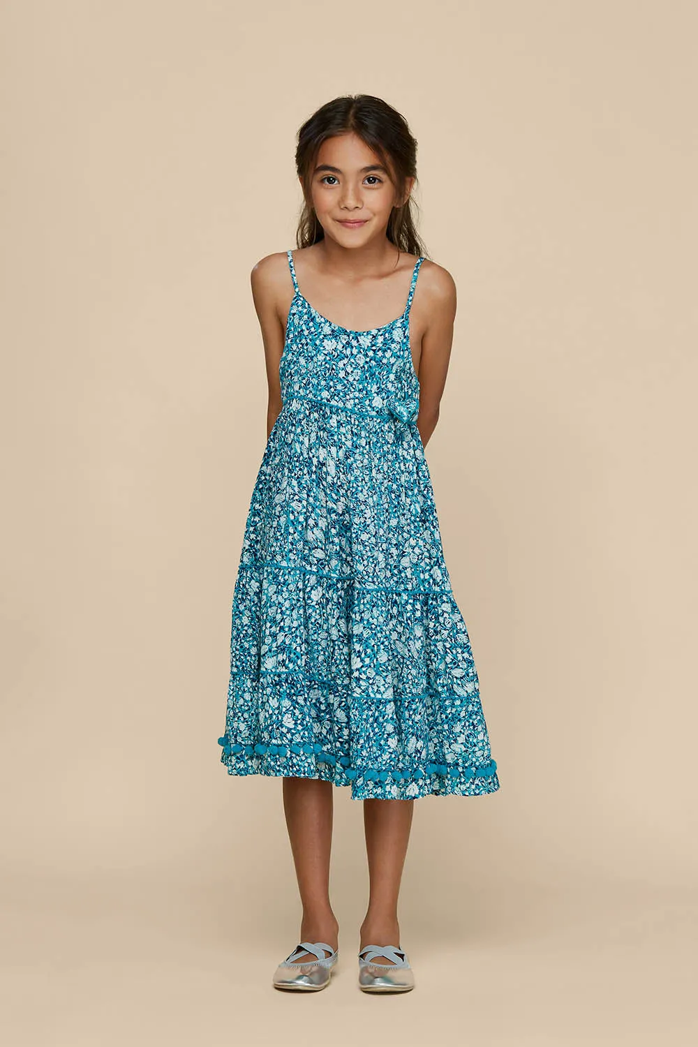 Kids Long Dress Pippa Panelled - Aqua Aspen