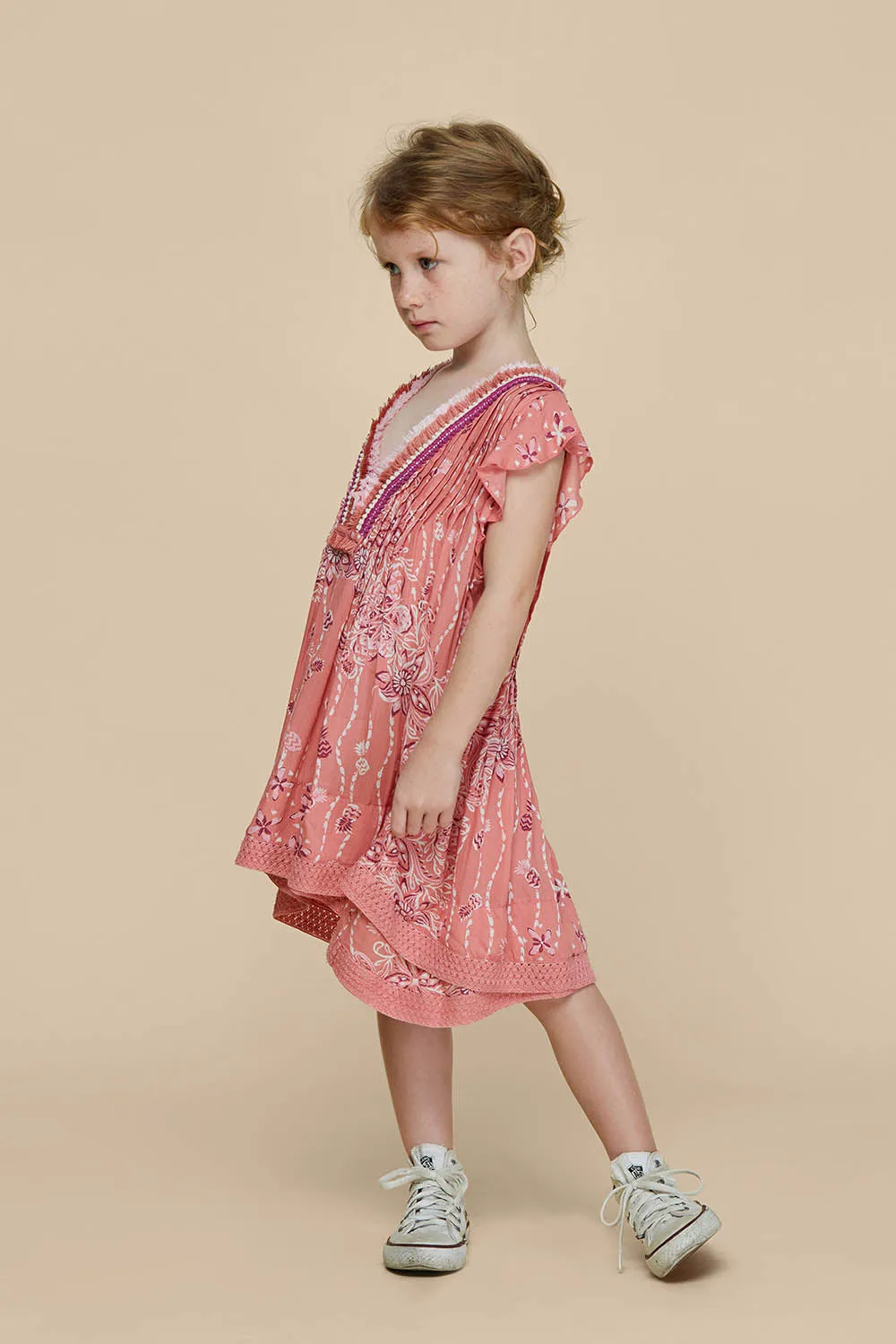 Kids Mini Dress Sasha Lace Trimmed - Pink Pineapple Batik Rombo