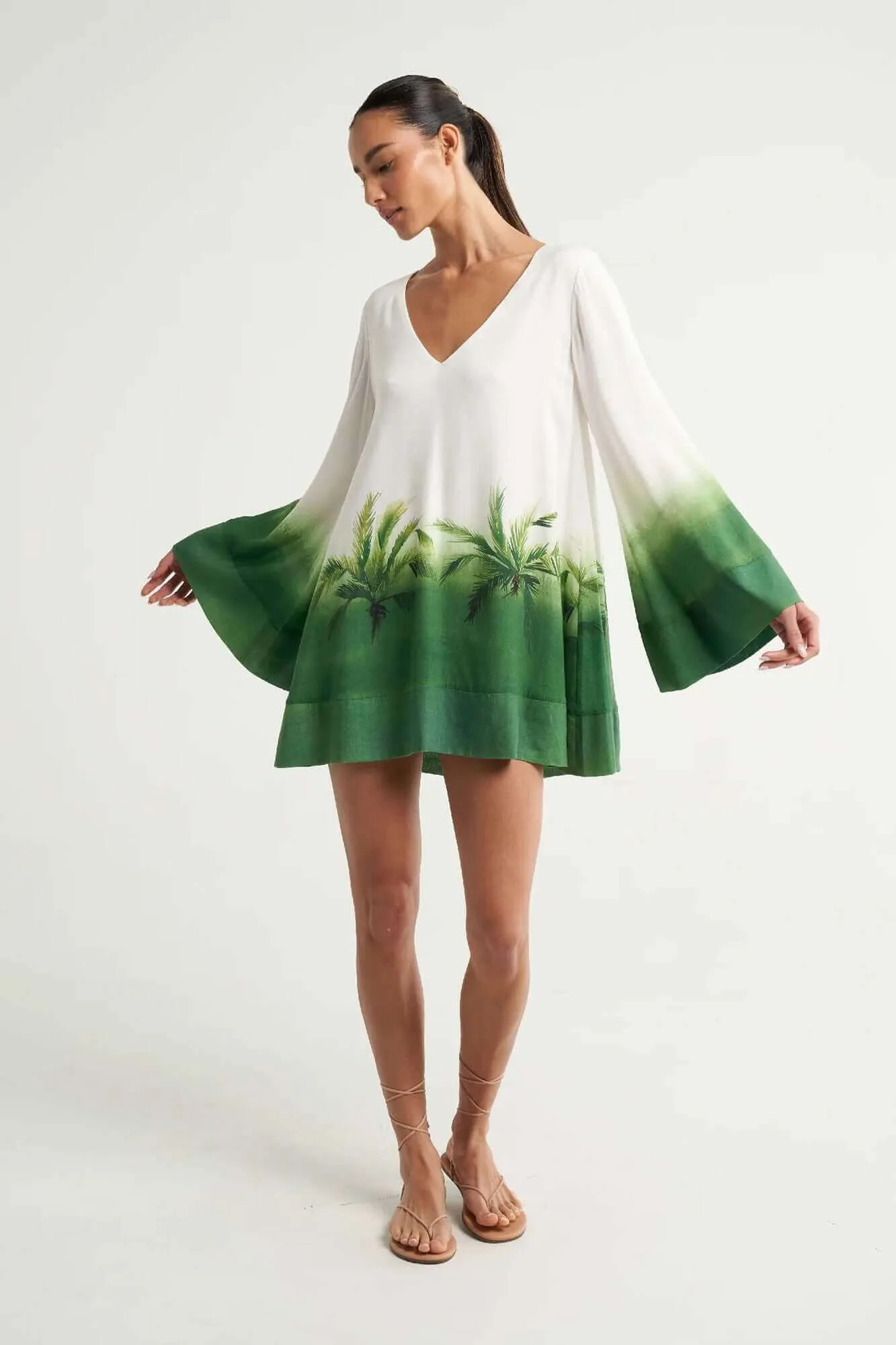 Mini Trapeze Dress in Palms