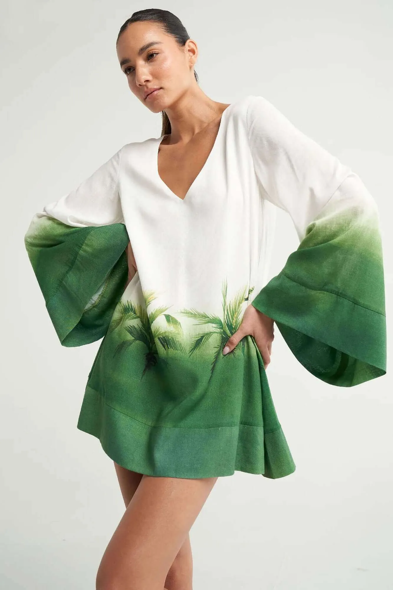 Mini Trapeze Dress in Palms