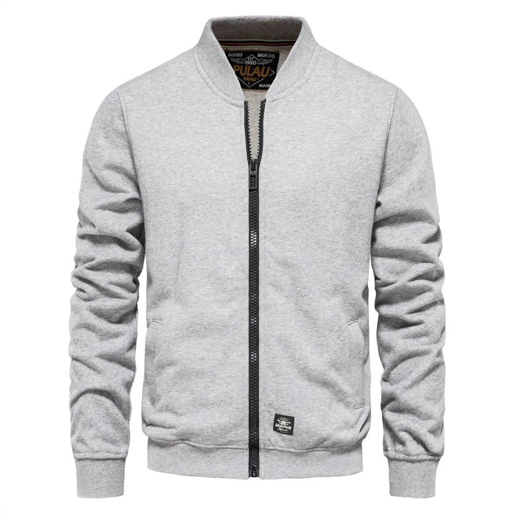 Solid Color Men's Sweatshirts Cotton Zip Baseball Collar Slim Fit Coats Autumn Cardigan