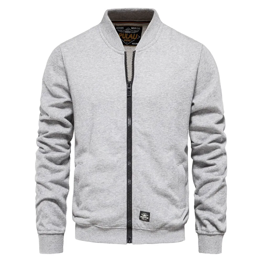 Solid Color Men's Sweatshirts Cotton Zip Baseball Collar Slim Fit Coats Autumn Cardigan