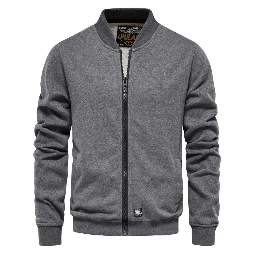 Solid Color Men's Sweatshirts Cotton Zip Baseball Collar Slim Fit Coats Autumn Cardigan